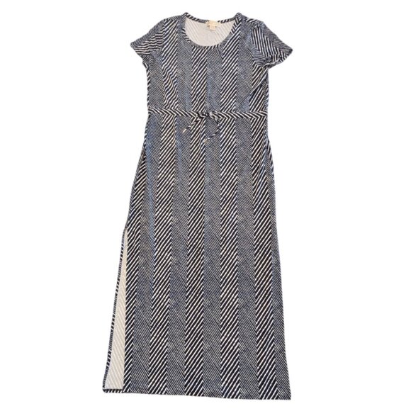 MICHAEL Michael Kors Dresses & Skirts - MICHAEL KORS Jersey Chevron Maxi Dress L Drawstring Waist Scoop Neck Navy White